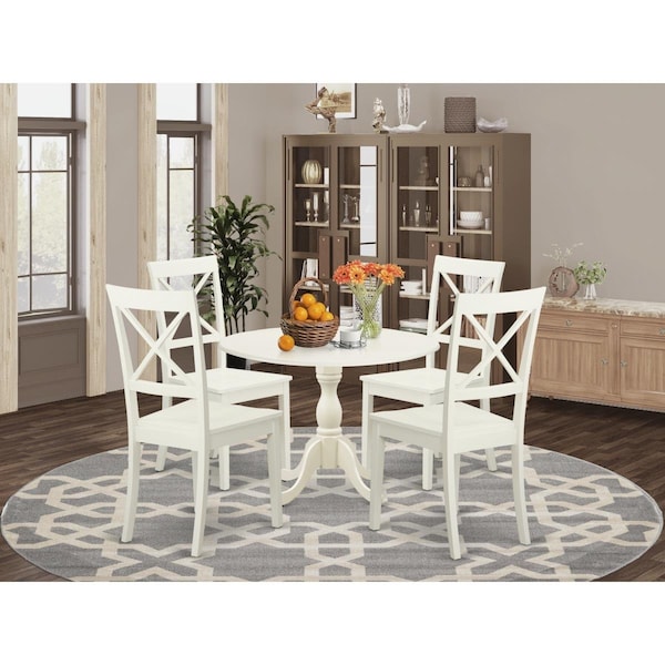 East West Furniture 5 Piece Dublin Wood Dining Table Set - Linen White DMBO5-LWH-W - main